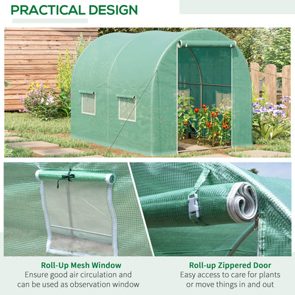 Outsunny 3L x 2W x 2H M Greenhouse  Walk-in Polytunnel Outdoor Garden Flower Vegetable Planter 25mm Diameter Galvanised Steel Frame w/ Zipped Door 