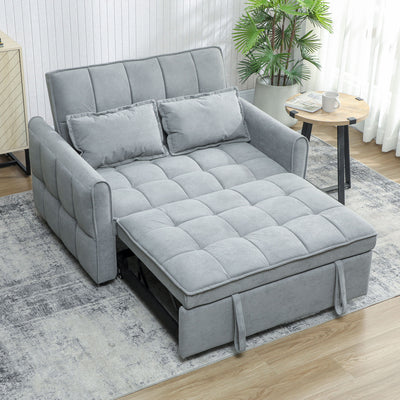 HOMCOM 2 Seater Sofa Bed, 3-in-1 Convertible Sleeper Sofa with Click-clack Adjustable Backrest and 2 Pillows, Grey 