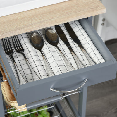 HOMCOM Rolling Kitchen Cart, Utility Storage Cart with 4 Basket Drawers & Side Racks, Wheels for Dining Room, Grey 