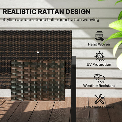 Outsunny 2 Seater Rattan Garden Bench, Outdoor Bench with Quick-Drying Cotton Padding, Wicker Garden Loveseat with Armrests, Steel Frame for Patio, Park, Mixed Brown 