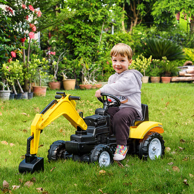 HOMCOM Kids Ride on Digger Pedal Go Kart Pretend Play Construction No Power Truck with Horn for 3 - 6 Years, Yellow 