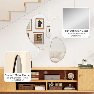 HOMCOM Set of 2 Pebble-Shaped Wall Mirror - Black 
