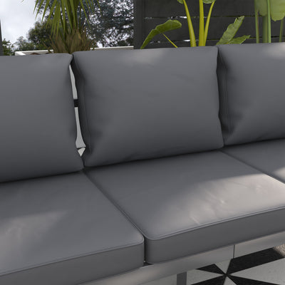 Outsunny Aluminium Three-Seater Garden Bench, with Cushions - Grey 