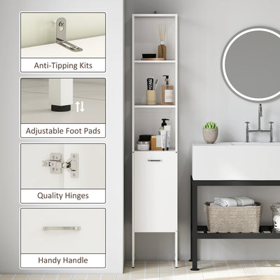 HOMCOM Tall Bathroom Cabinet with Open Shelves and Adjustable Shelf - White 