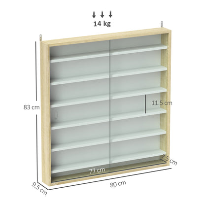 HOMCOM 7-Tier Wall Display Shelf Unit Cabinet w/ 6 Adjustable Shelves Glass Doors Home Office Ornaments 83x80cm, Oak 