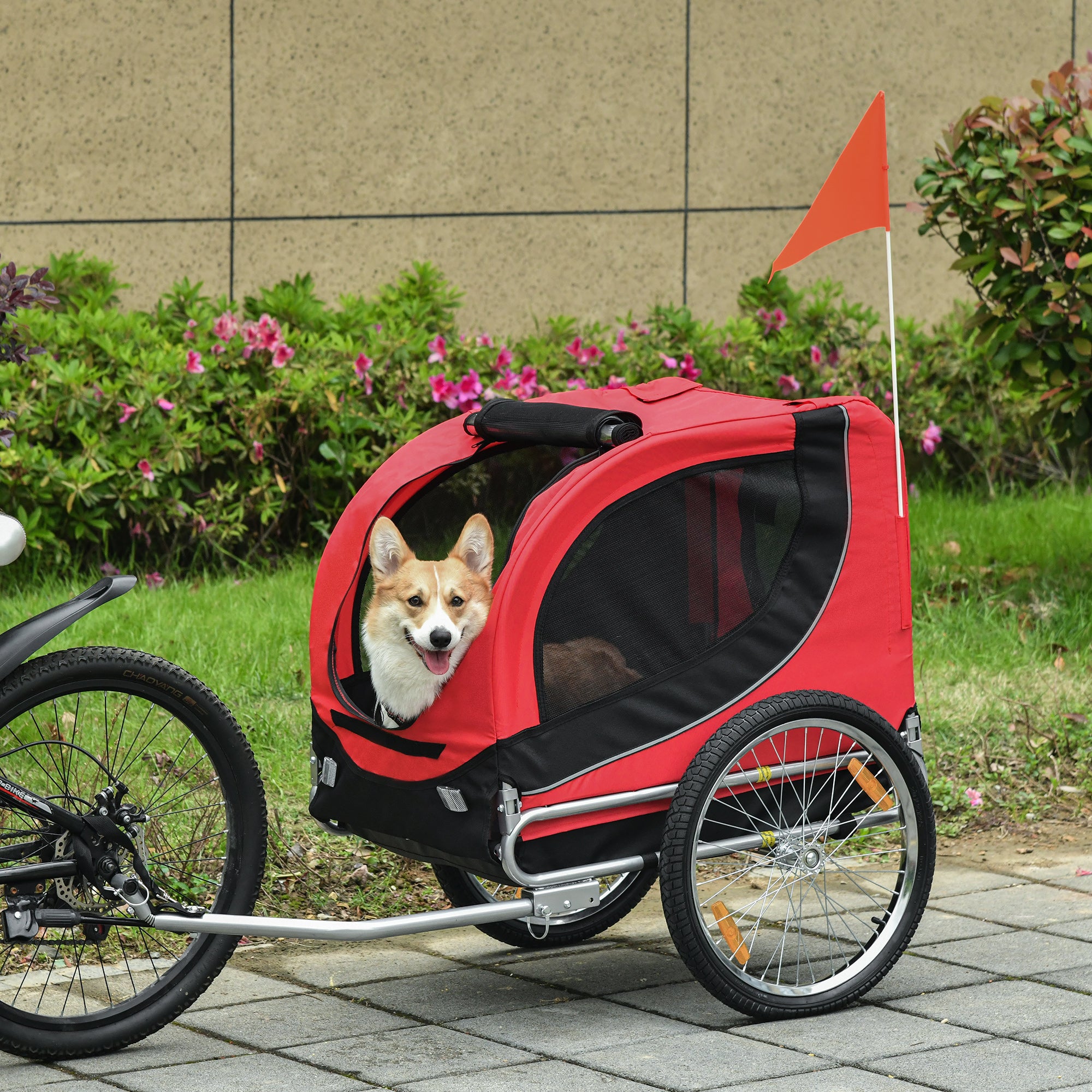PawHut Steel Dog Bike Trailer Pet Cart Carrier for Bicycle Kit Water Resistant with Hitch Coupler Travel Black and Red 