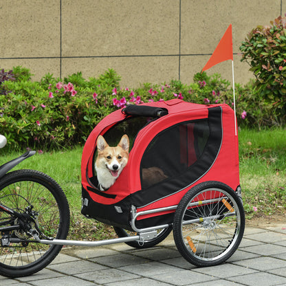 PawHut Steel Dog Bike Trailer Pet Cart Carrier for Bicycle Kit Water Resistant with Hitch Coupler Travel Black and Red 