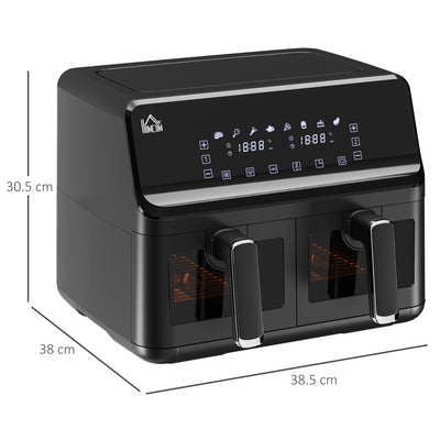 HOMCOM 8L Dual Basket Air Fryer, 8-in-1 Air Fryer Oven with Digital Display, Visible, Timer, Preheat for Oil Free Low Fat Cooking, 2500W, Sync Finish, Sliver 