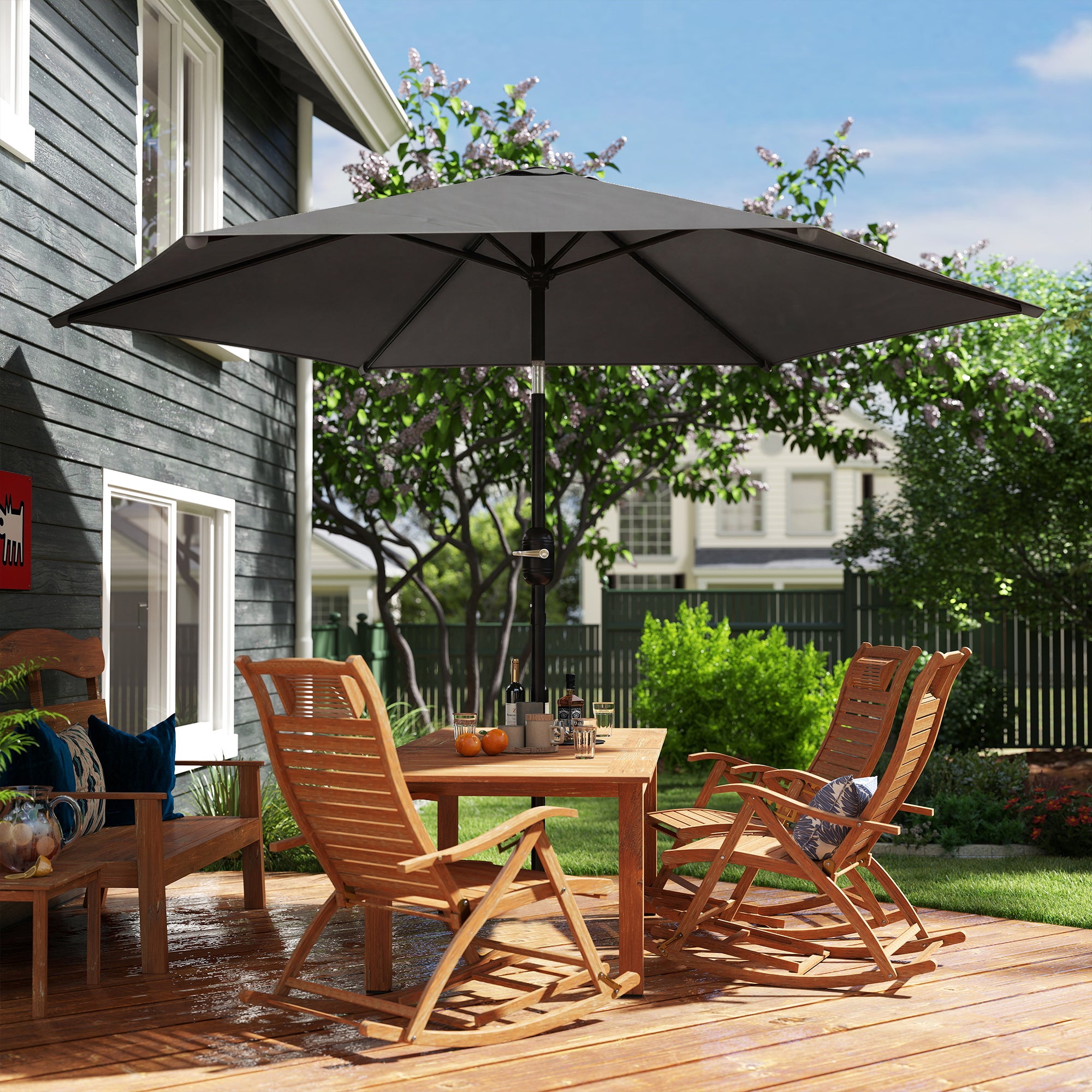 Outsunny 2.6 m Garden Parasol Umbrella with Aluminium Pole, Outdoor Patio Umbrella with Tilt and Crank, Vent, Black 