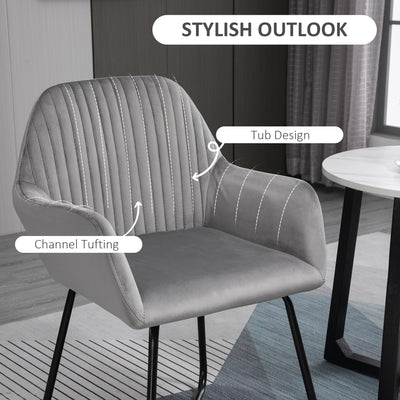 HOMCOM Velvet-Feel Plisse Back Accent Chair - Grey 