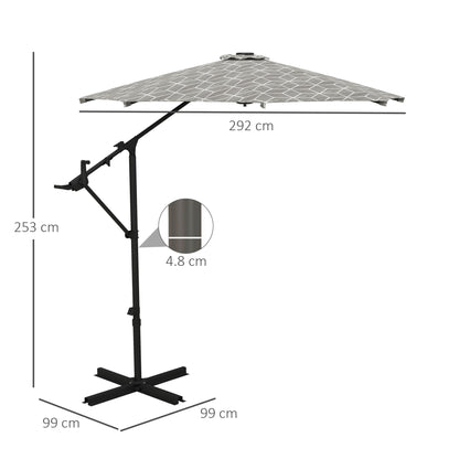 Outsunny 3(m) Convertible Cantilever Parasol and Centre-post Garden Parasol with Cross Base, 360\'c2\'b0 Rotation Banana Parasol with Crank Handle and 8 Ribs, Hanging Patio Umbrella, Black and White