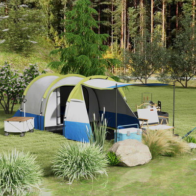 Outsunny Three Man Two-Room Tent, with Porch and Accessories - Green 