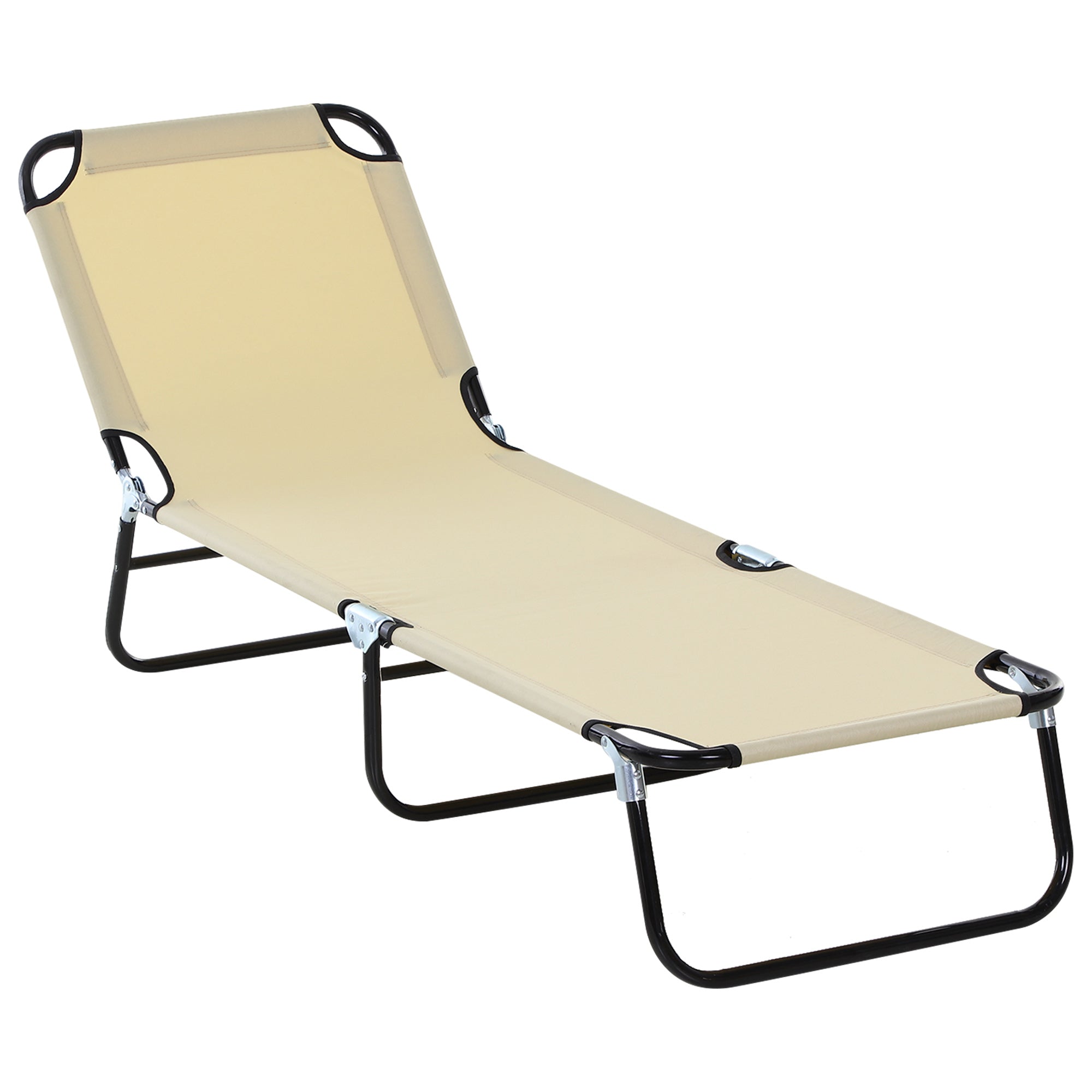 Outsunny Foldable Sun Lounger with 5-Position Adjustable Backrest, Outdoor Portable Recliner Chaise Lounge Chair with Breathable Mesh Fabric, Beige 