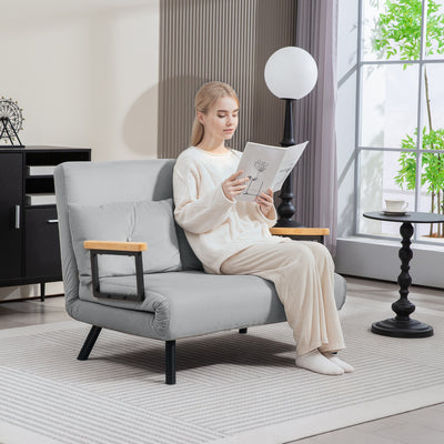 HOMCOM 4-in-1 Velvet-Feel Double Sofa Bed, with Pillows - Light Grey 