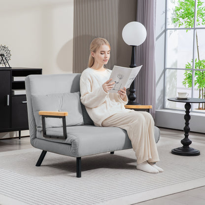 HOMCOM 4-in-1 Velvet-Feel Double Sofa Bed, with Pillows - Light Grey