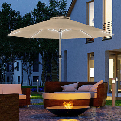 Outsunny 3m Parasol, with Solar-Powered LED Lights - Khaki 
