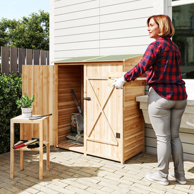 Outsunny 140 x 75 Fir Wood Garden Shed, with Asphalt Roof - Natural 