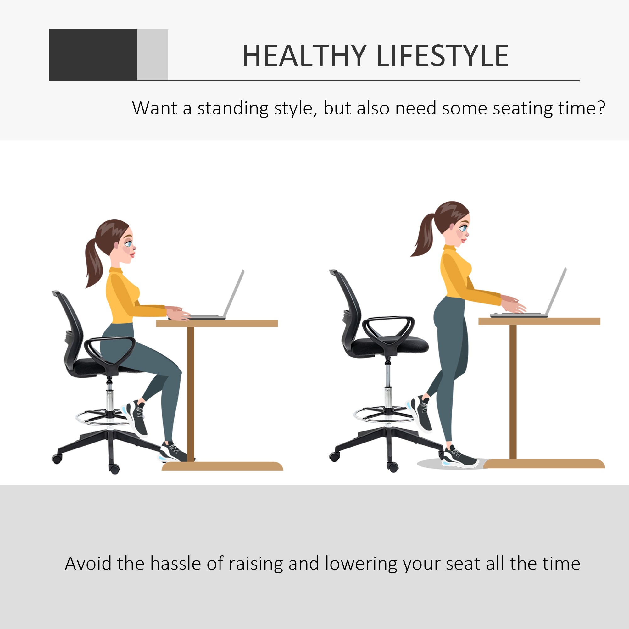 Vinsetto Ergonomic Mesh Back Drafting Chair, Tall Office Chair, Draughtsman Chair with Adjustable Height and Footrest 360\'c2\'b0 Swivel, Set of 5