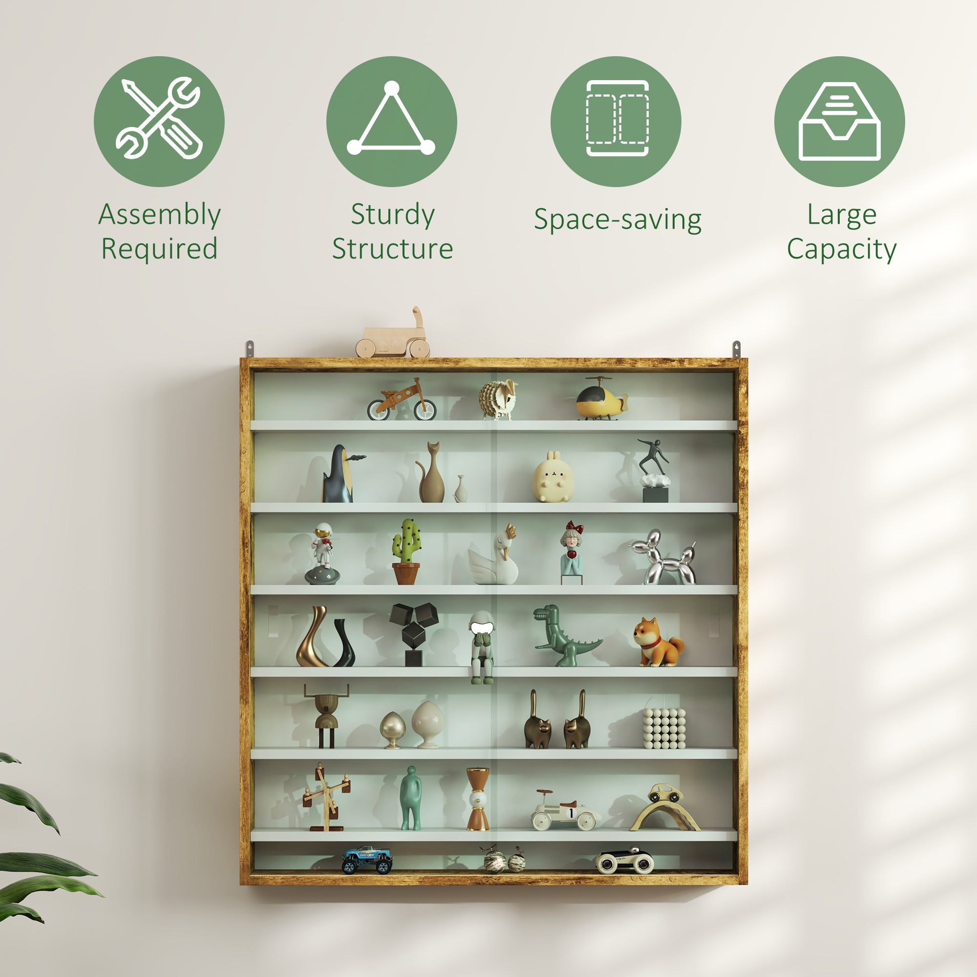 HOMCOM Six Shelf Display Cabinet, with Glass Doors - Brown 