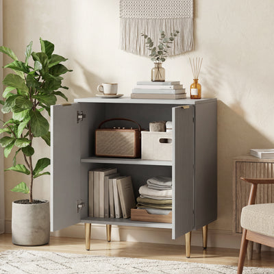 HOMCOM Sideboard Buffet Cabinet, Modern Kitchen Storage Cabinet with Adjustable Shelf and Metal Legs, Grey