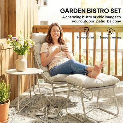 Outsunny Bistro Set for Garden, 3 Piece Outdoor Table and Chair with Footstool and Removable Cushions, Comfy Balcony Furniture 
