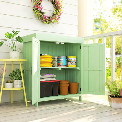 Outsunny Small Shed, Wooden Garden Shed with Openable Hinged Roof and Removable Shelf, 74 x 43 x 88 cm, Light Green 