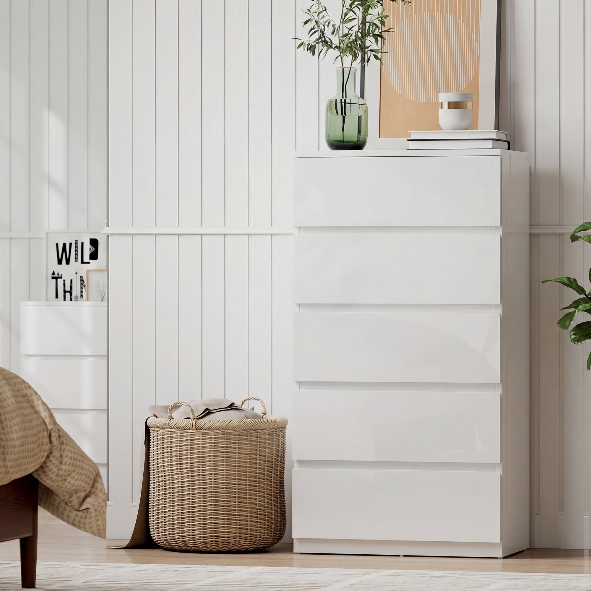 HOMCOM Chest of Drawers, 5-Drawer Storage Cabinets, Modern Dresser, Storage Drawer Unit for Bedroom 
