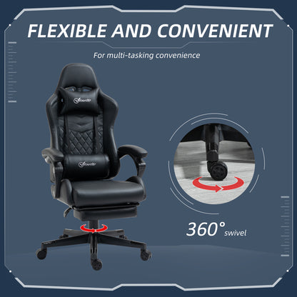 Vinsetto Computer Gaming Chair with Footrest, Video Gaming Chair for Adults with 130\'c2\'b0 Reclining Back, Desk Chair with Lumbar Support and Adjustable Height, Black
