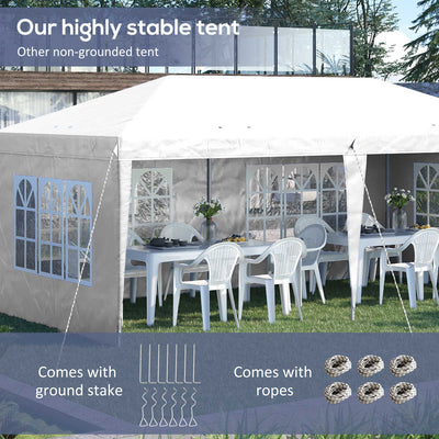 Outsunny 3 x 6m Pop Up Gazebo, Height Adjustable Marquee Party Tent with Sidewalls and Storage Bag, White 