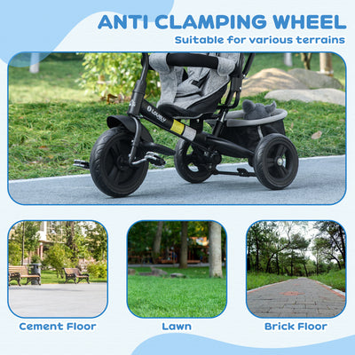 HOMCOM 6 in 1 Kids Trike with Parent Handle, Canopy, 5-point Safety Belt, Storage, Footrest, Brake, for 1-5 Years, Grey 