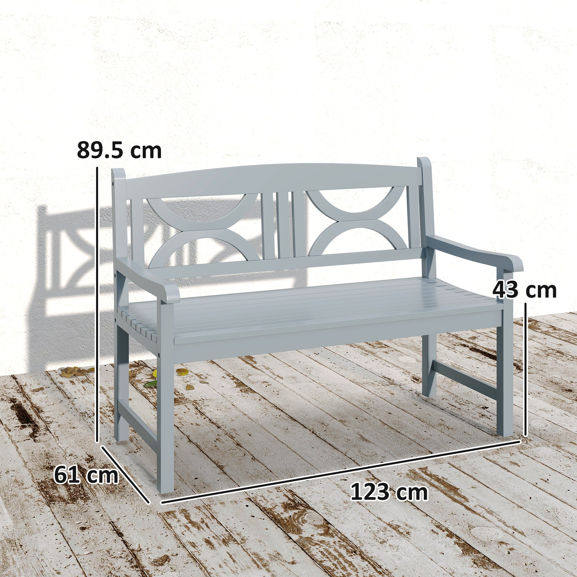 Outsunny 2-Seater Wooden Garden Bench Outdoor Patio Loveseat for Porch, Grey 