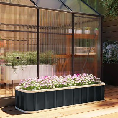 Outsunny Galvanised Raised Garden Bed, 5 x 2 x 1 ft Metal Planter with Gloves and Folded Edging, Dark Grey 