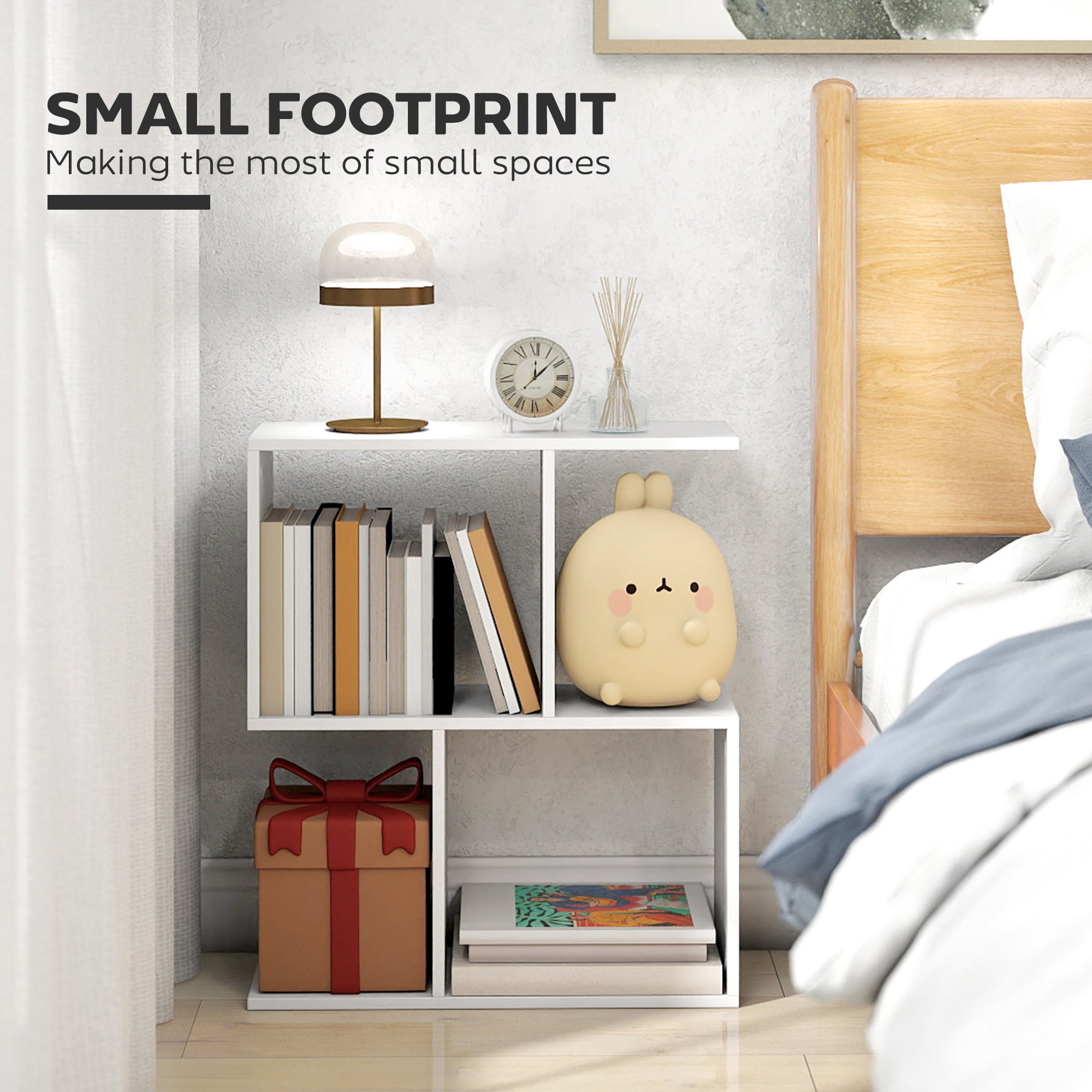 HOMCOM Side Table, Narrow End Table with Storage Shelves, S-Shaped, 3-Tier, 50W x 19.5D x 58H cm, White 