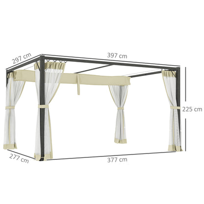 Outsunny 3 x 4m Aluminium Frame Pergola, with Retractable Roof - Khaki 