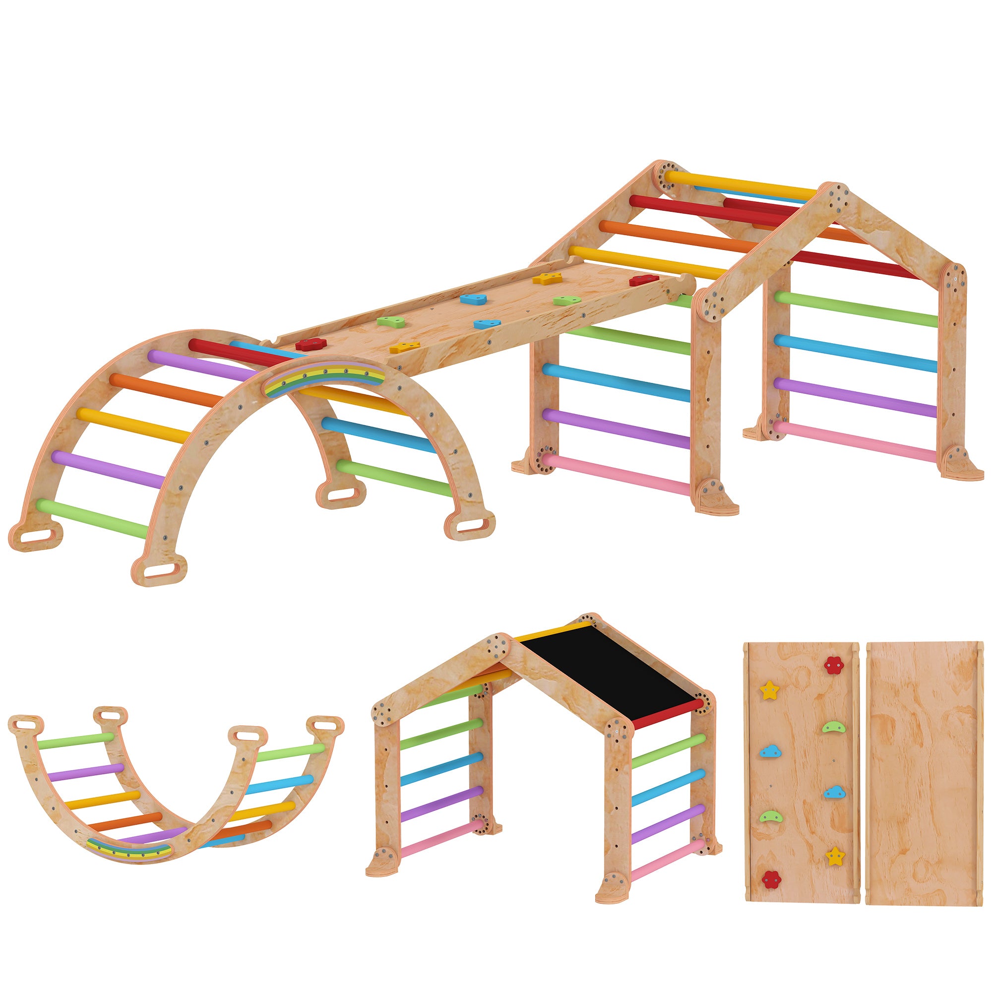 AIYAPLAY 9 in 1 Toddler Climbing Frame with Ramp, Slide, Arch, Ladder, Blackboard for 18-48 Months 