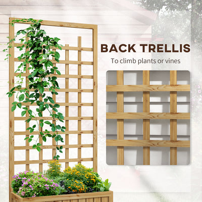 Outsunny Wooden Trellis Planter, Raised Garden Bed with Wheels and Bed Liner, to Climb and Grow Vegetables, Herbs and Flowers 