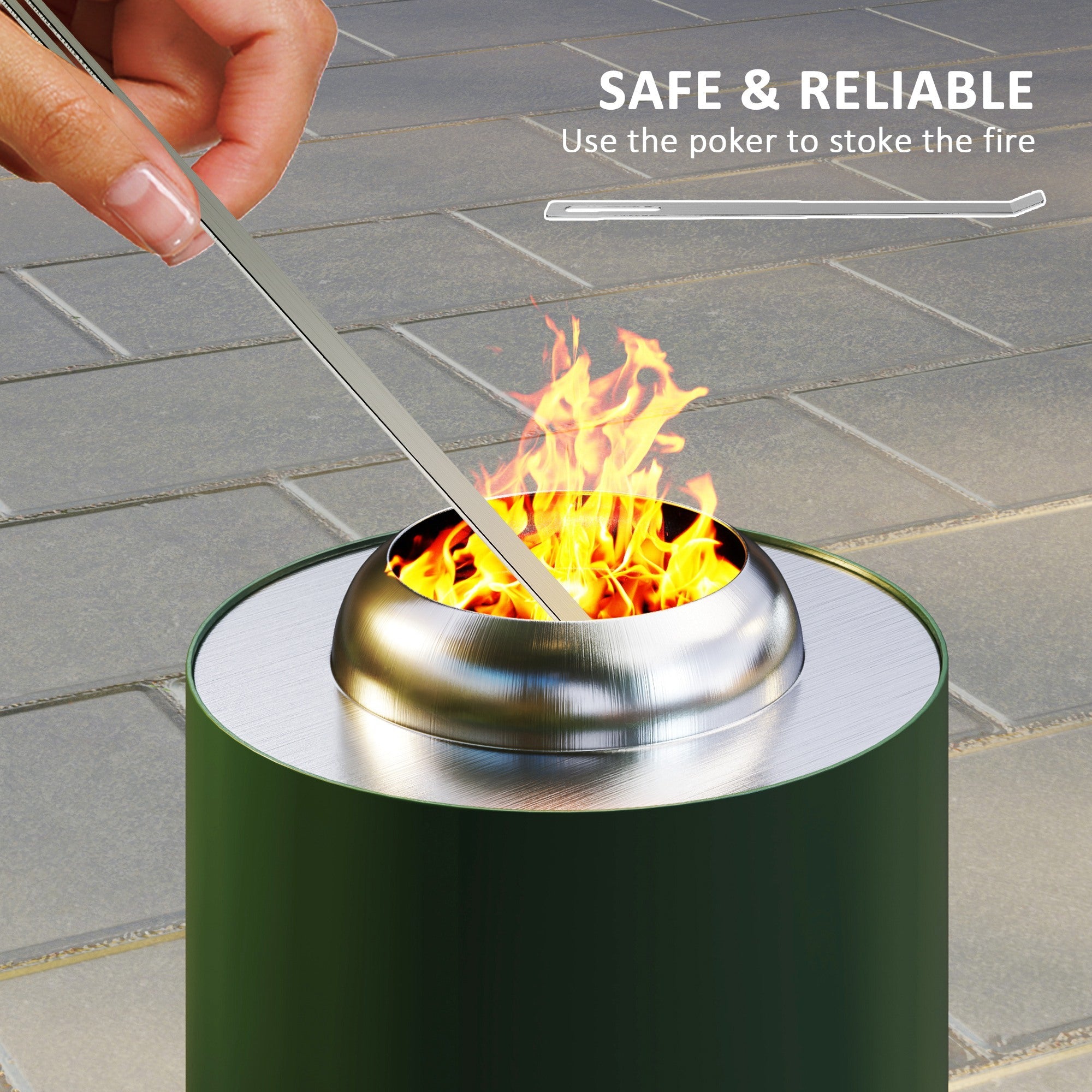 Outsunny Smokeless Fire Pit, 16 x 16 cm Stainless Steel Portable Wood Burning Firepit with Poker, Wood or Pellet Fuelled Tabletop Fire Pit for Garden Camping Bonfire Party, Green 