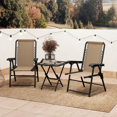 Outsunny Three-Piece Garden Table and Chair Set - Khaki 