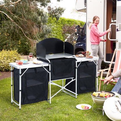 Outsunny Multi-Storage Portable Camping Kitchen, with Heat-Resistant Tabletops and Bag 