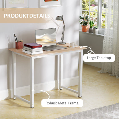 HOMCOM Computer Desk, Writing Table, 100 x 60 x 76cm Workstation for Home Office, Study with Metal Frame, Simple Assembly, White 