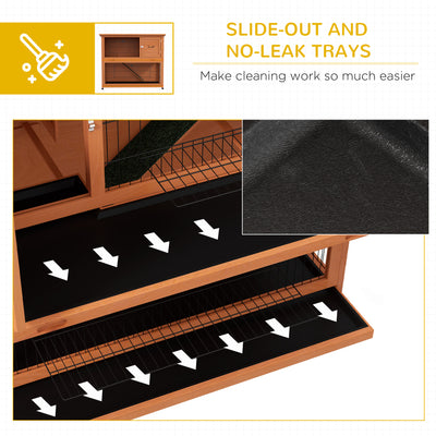 PawHut Two-Tier Antiseptic Wood Rabbit Hutch, 102cm Guinea Pig Hutch with Run - Orange 