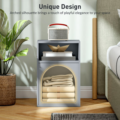HOMCOM Bedside Table with 2 Open Compartments - Grey 
