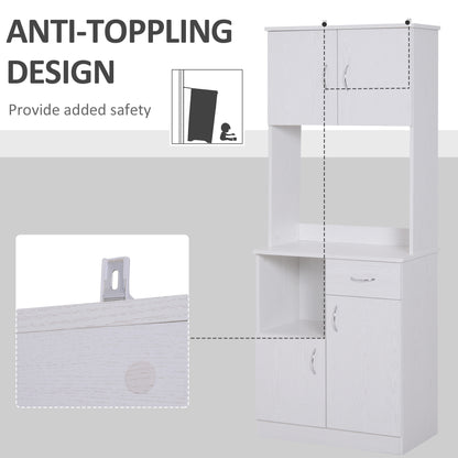 HOMCOM Tall Kitchen Cupboard, Kitchen Cabinet with Doors, Shelves, Drawer and Open Countertop, Storage Cabinet for Living Room, Dining Room, White 