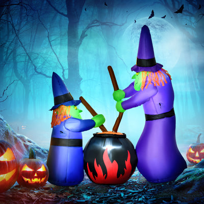 HOMCOM 1.8m Inflatable Halloween Lawn Decoration with LED Witches Around A Black Cauldron Outdoor Air Blown Holiday Décor 