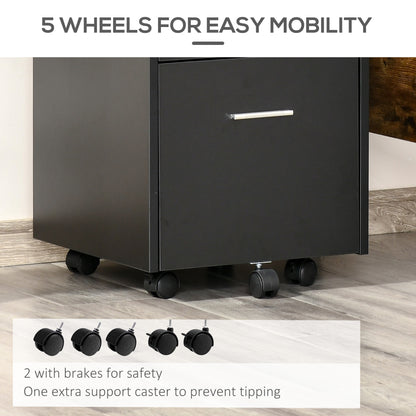 Vinsetto Lockable Two-Drawer Filing Cabinet, with Wheels - Black 