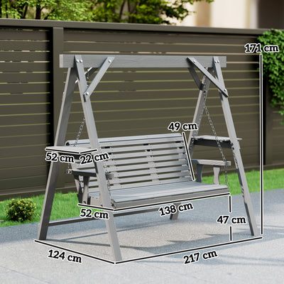 Outsunny Three-Seater Wooden Swing Bench, Dark Grey 