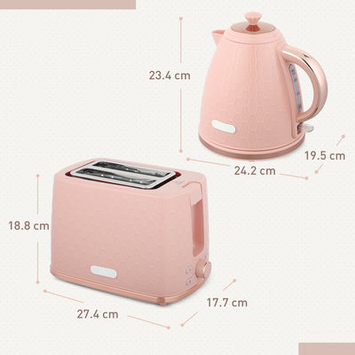 HOMCOM 1.7L 3000W Fast Boil Kettle & 2 Slice Toaster Set, Kettle and Toaster Set with Auto Shut Off, Browning Controls, Light Pink 