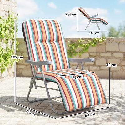 Outsunny Set of 2 Foldable Patio Sun Lounger with Adjustable Backrest and Cushion, Multicoloured 