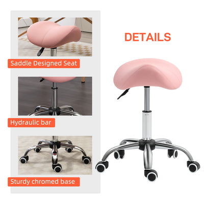 HOMCOM Saddle Stool, Height Adjustable Salon Chair for Massage Spa, Faux Leather, Pink 