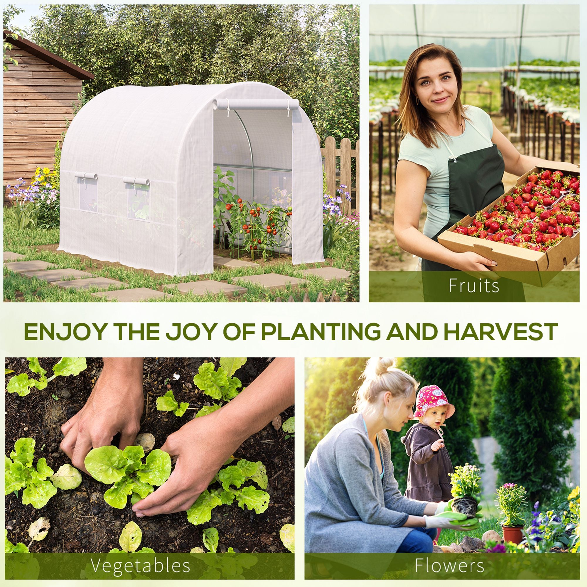 Outsunny 2.5 x 2 x 2 m Polytunnel Greenhouse, Walk-in Green House for Garden with Mesh Windows, Galvanised Steel Frame, White 